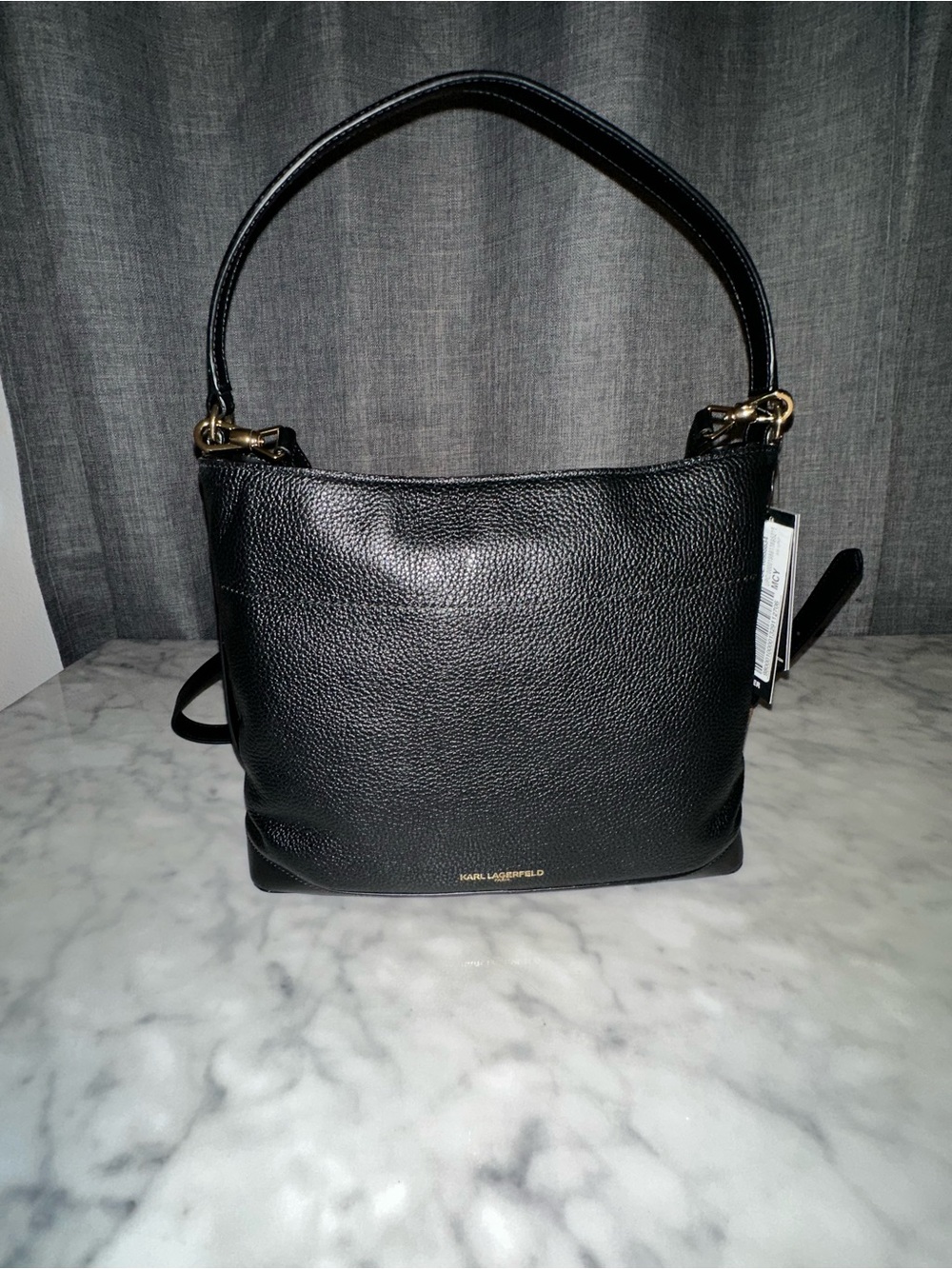 Karl Lagerfeld Giselle Pebbled Leather Hobo Shoulder Bag with Gold Hardware